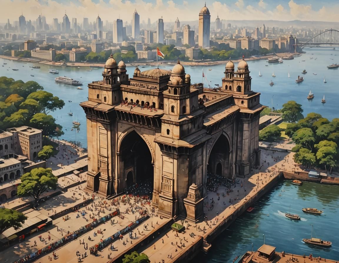 Mumbai Cityscape: Hyperrealistic Action Painting
