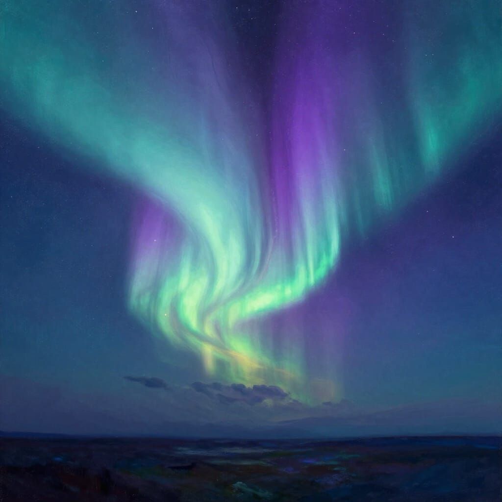 Dreamlike Aurora Borealis in Impressionistic Night Sky