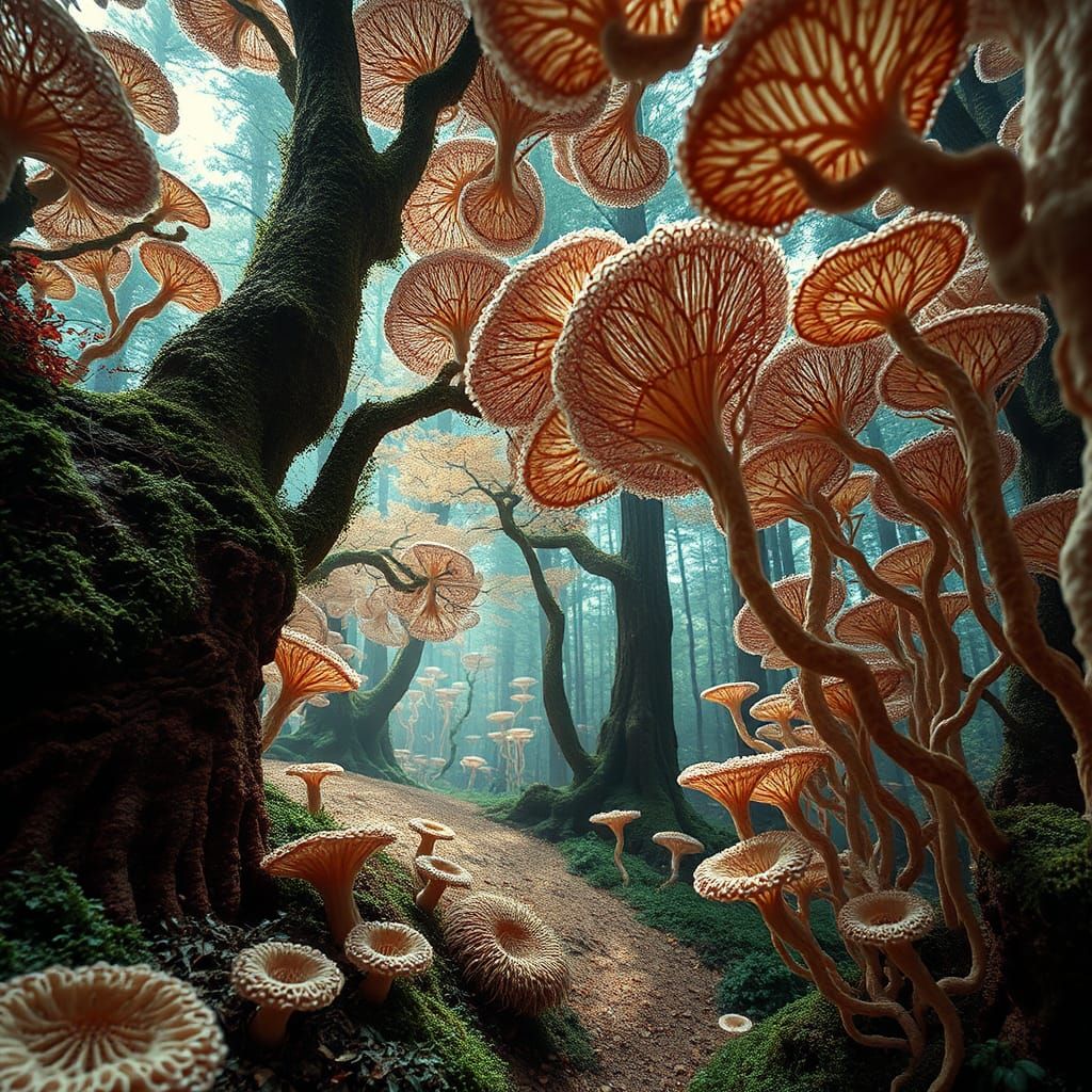 Hypnotic Mycelium Network in Forest Exposure