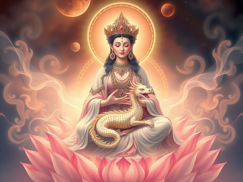 Radiant Goddess of Compassion on Lotus Throne