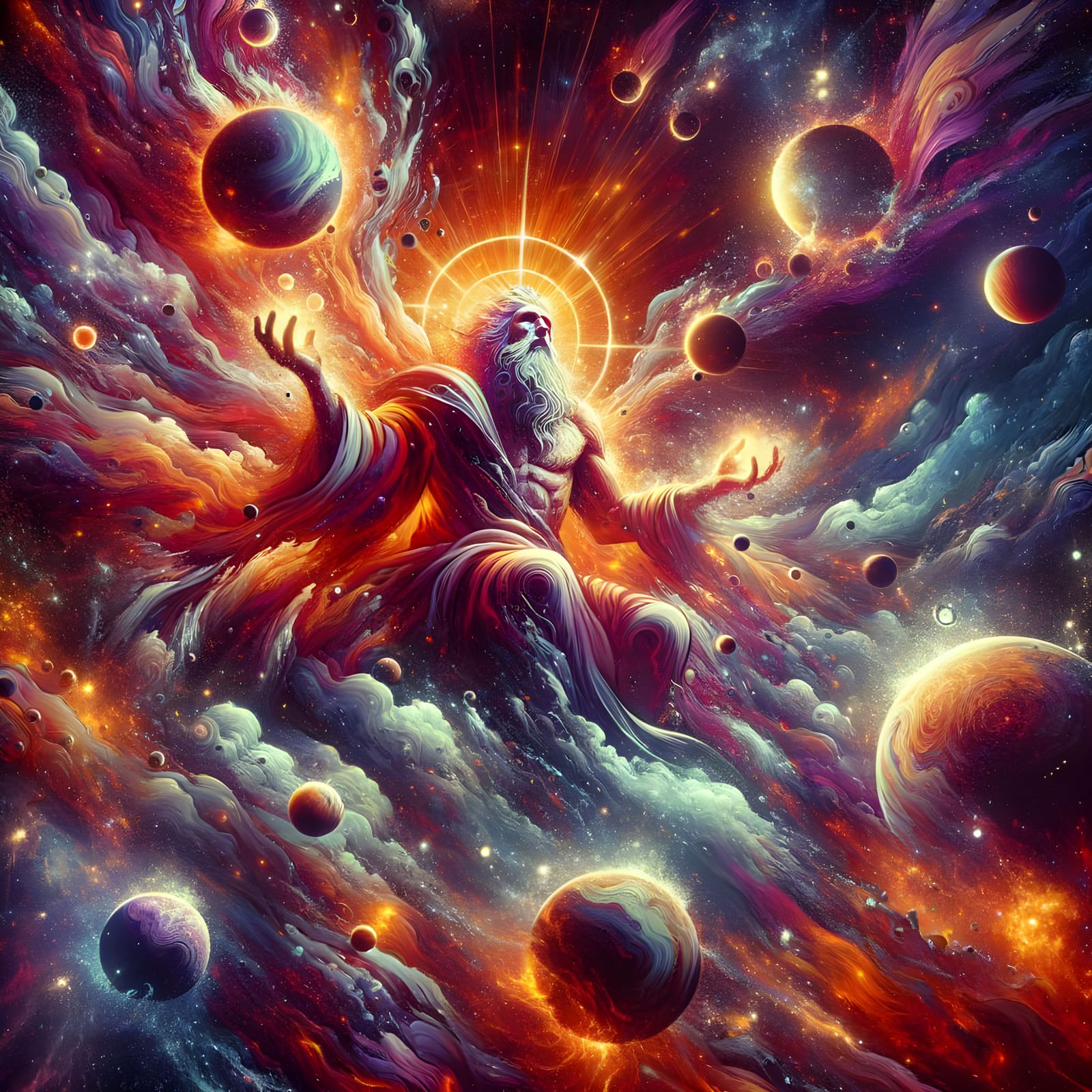 Fantastical Creator Surrounded by Forming Planets in Renaiss...