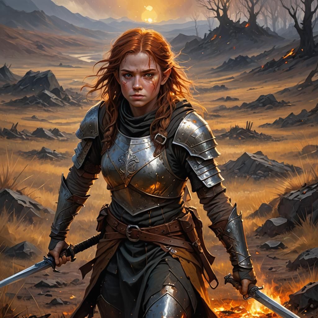 Halfling Ranger in Scorched Field: Dark Fantasy Art