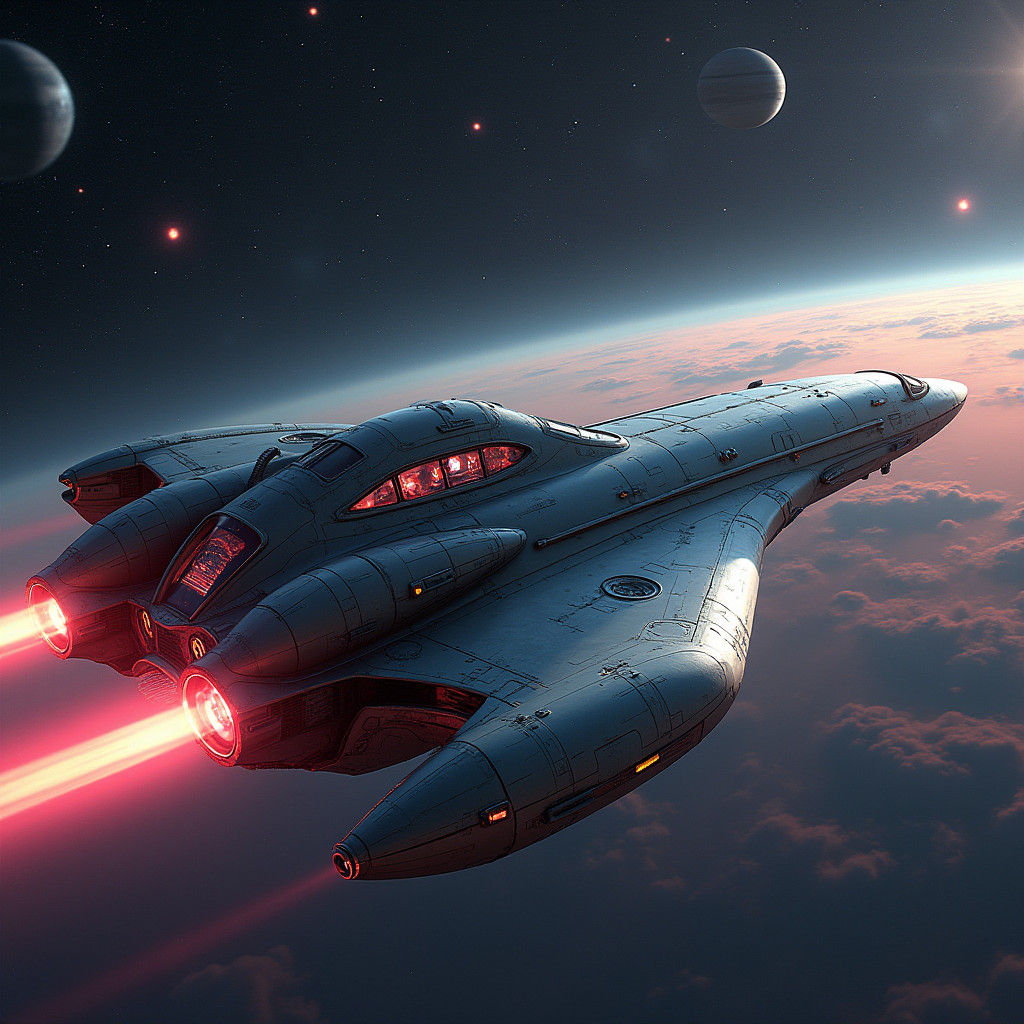 Futuristic Space Shuttle Soaring Through Neon Hyperdrive