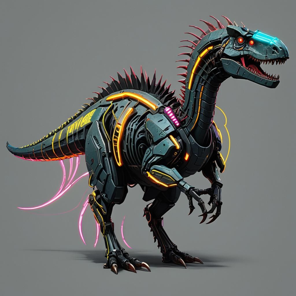 Cybernetic Spinosaurus in Cyberpunk 2099 Style