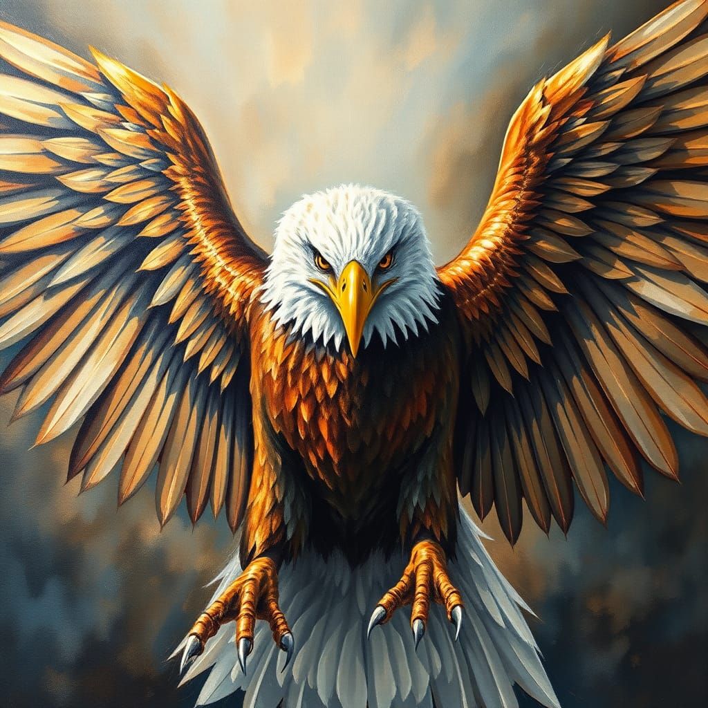 Majestic Metallic Eagle in Surreal Gouache Style