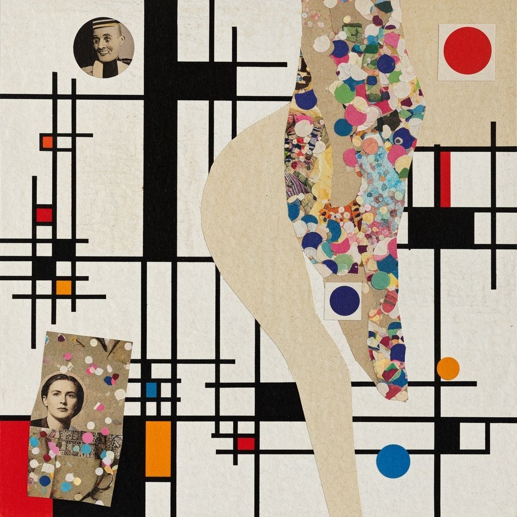 Dadaist Collage with Geometric Shapes and Vibrant Colors