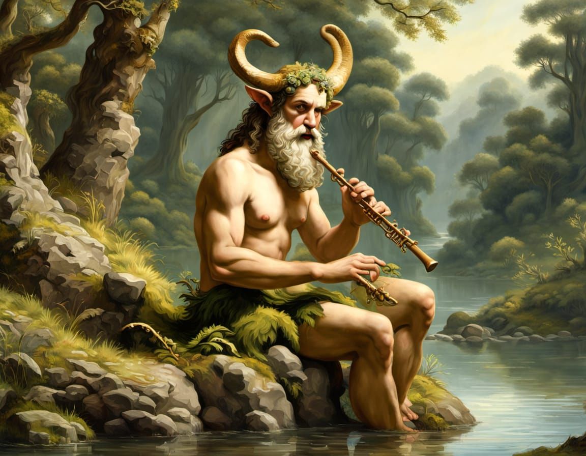 Pan, Ancient Greek God, Plays Flute at Riversides Forest in ...