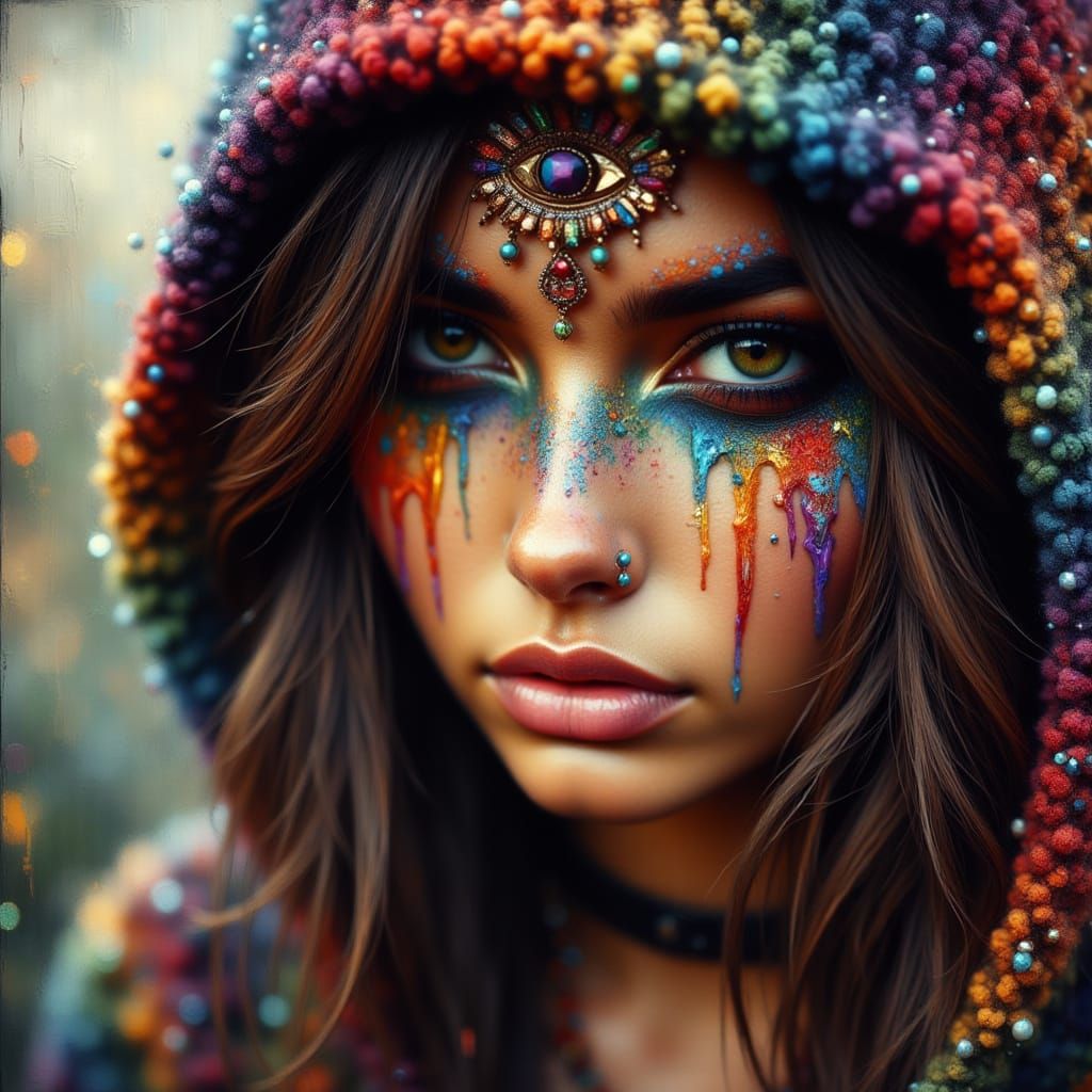 Grunge Goddess in Colorful Cape