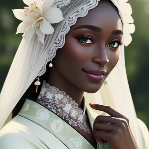 Exquisite Portrait of a Somali Beauty in Elegant White Kimon...
