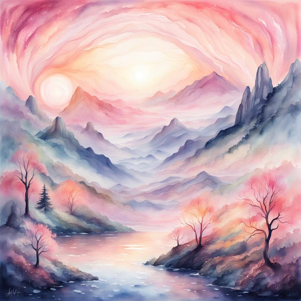 Watercolor Teardrop Reflecting the World in Pastel Pinks