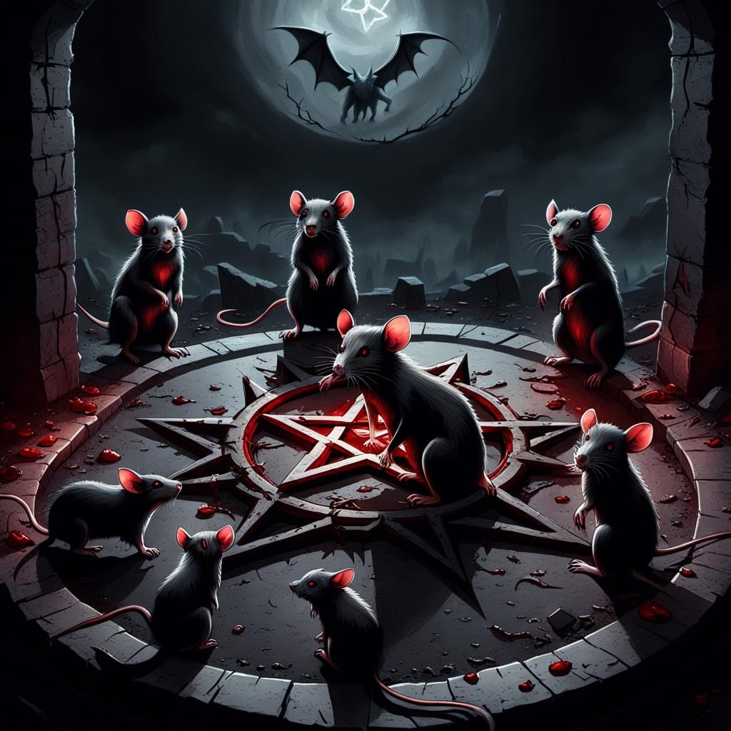 Ominous Rats Summon Demon in Dark Fantasy Art
