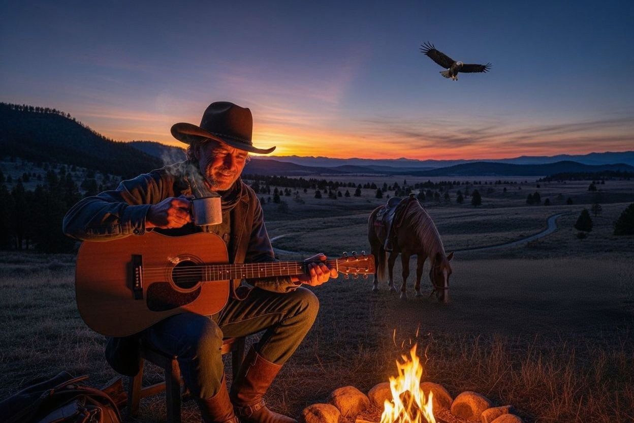 Cowboy God's Wide Open Spaces: Campfire & Guitar