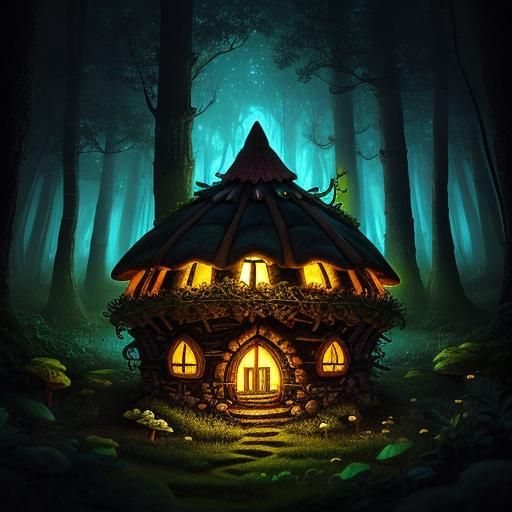 Enchanted Bioluminescent Forest Fairy Mushroom House