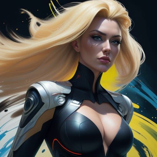 Blonde Pin-Up Woman with Bold Gaze in Futuristic Style