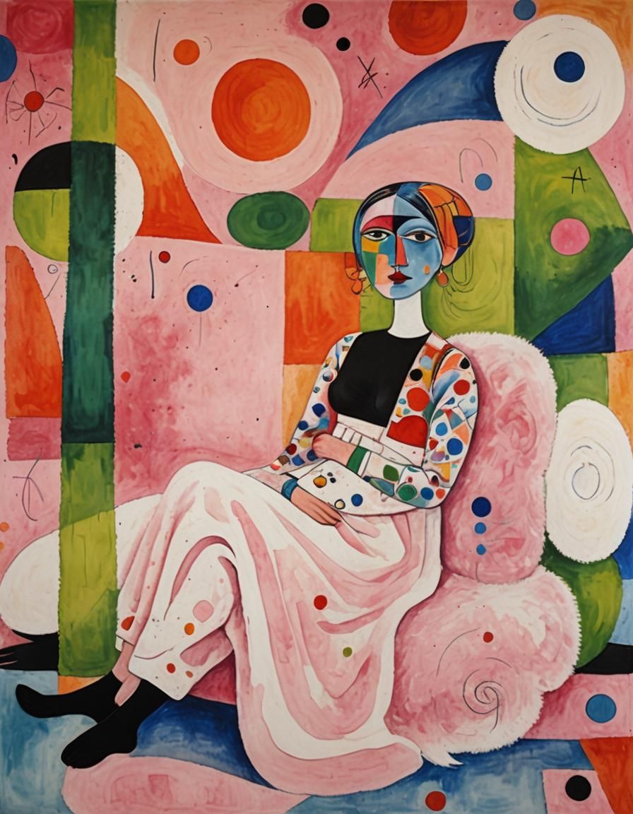 Abstract Surrealist Watercolor of Woman in Miro Style