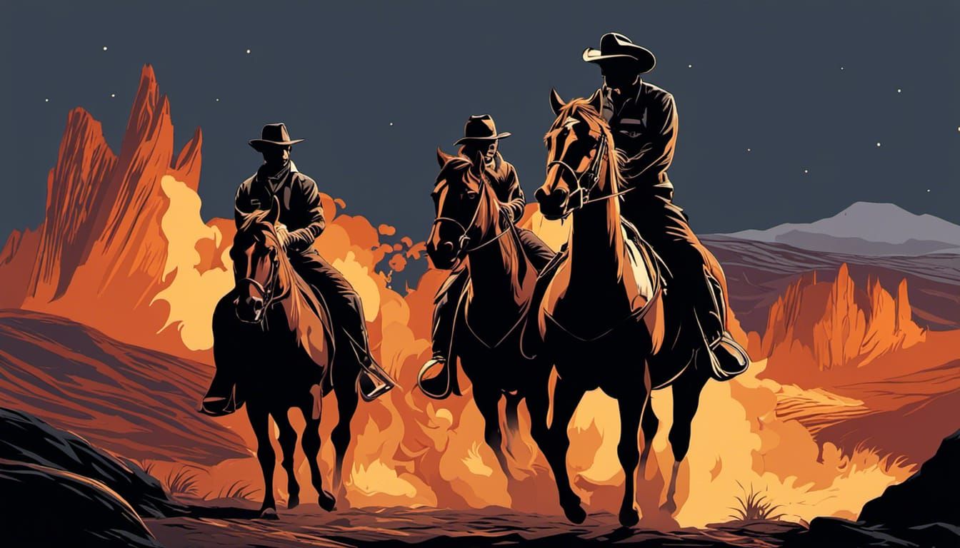 Cowgirl and Horse at Campfire Under Starry Galaxy