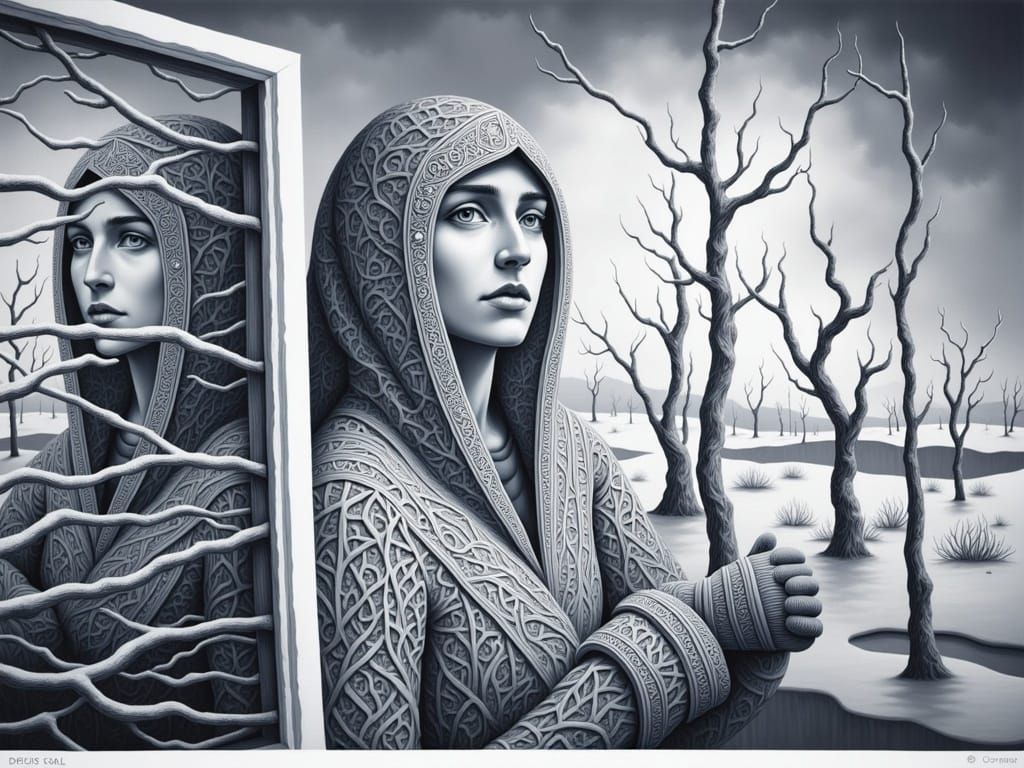 Winter Wonderland in Muted Grayscale, Inspired by Surrealism