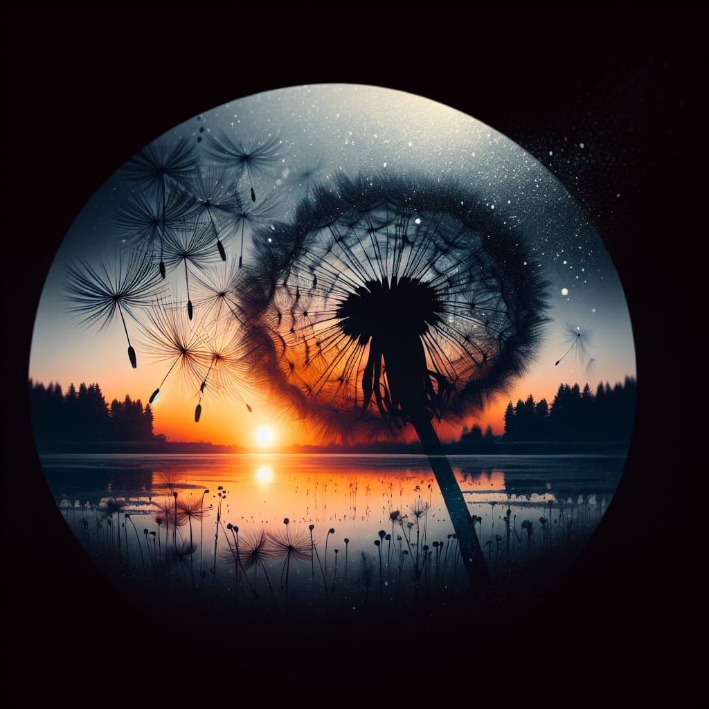 Silhouetted Dandelion Against Winter Sunset