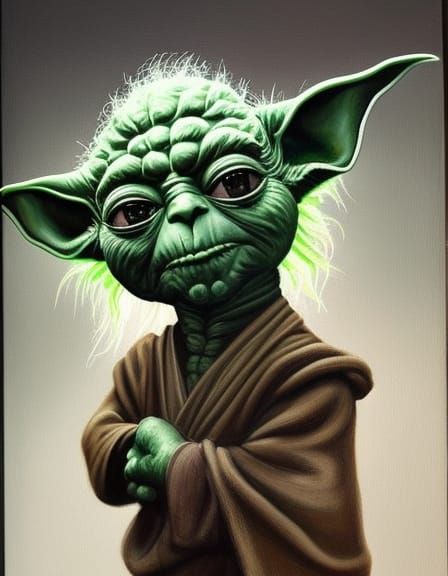 Cyberpunk Yoda Painting in Biomechanical Style