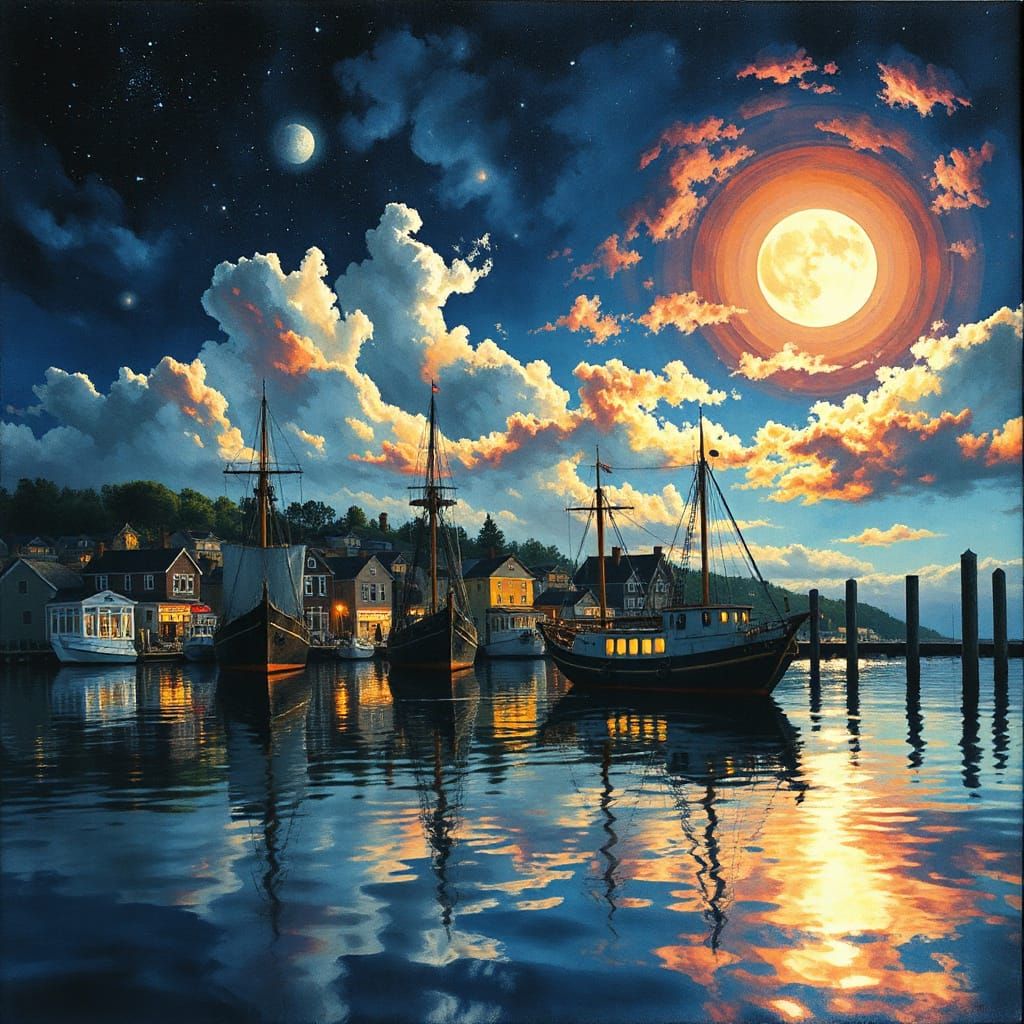 Expressionist Fractal Cityscape Under Moonlight