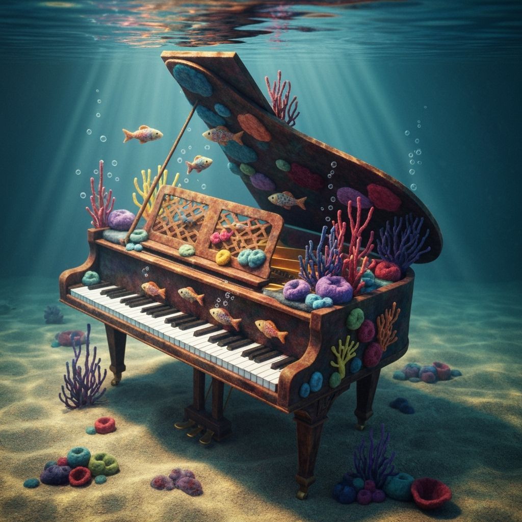 Surreal Underwater Piano in Felt Sculpture Style