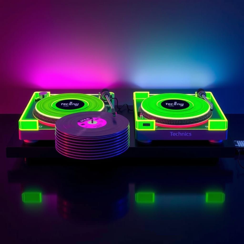 Neon Technics Turntables in Retro-Futuristic Style