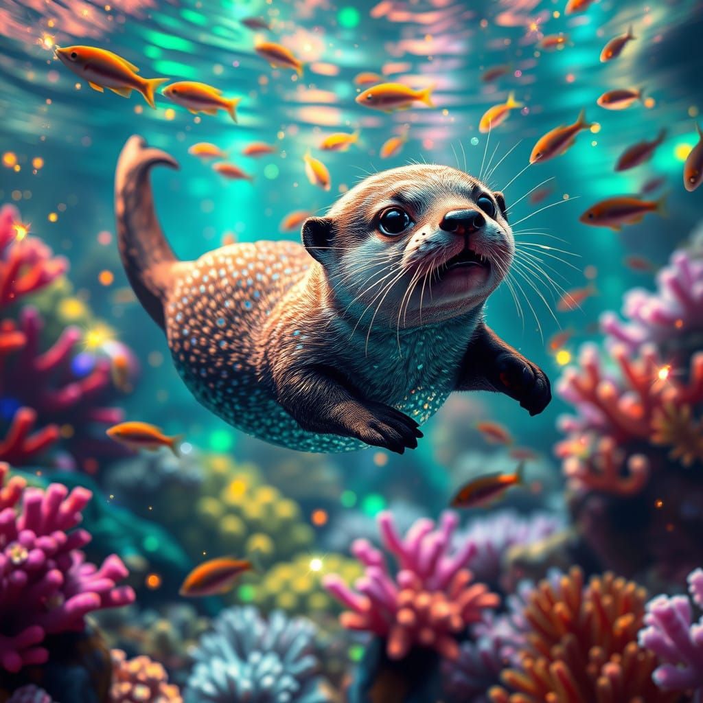 Vibrant Cosmic Otter in Kaleidoscope of Colors