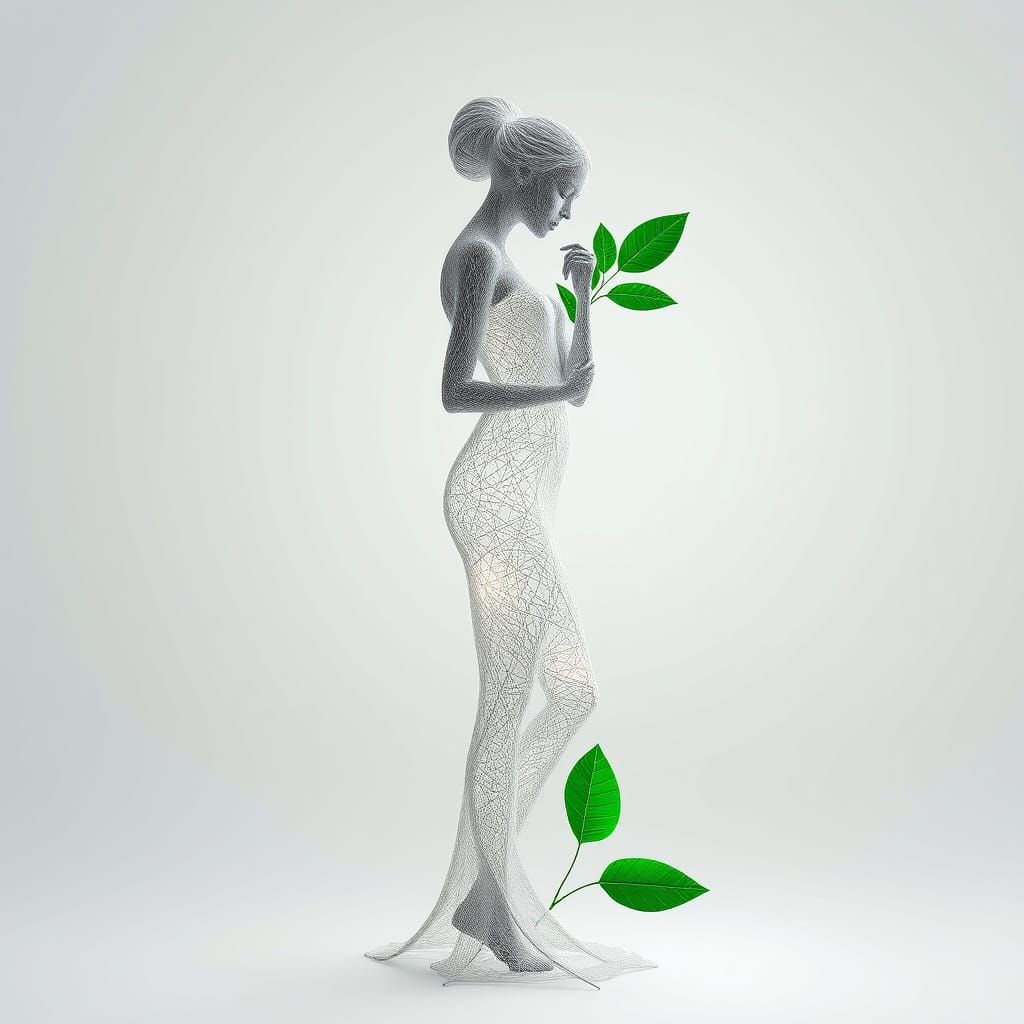 Serene, Monochromatic Goddess in Delicate, Luminous Threads