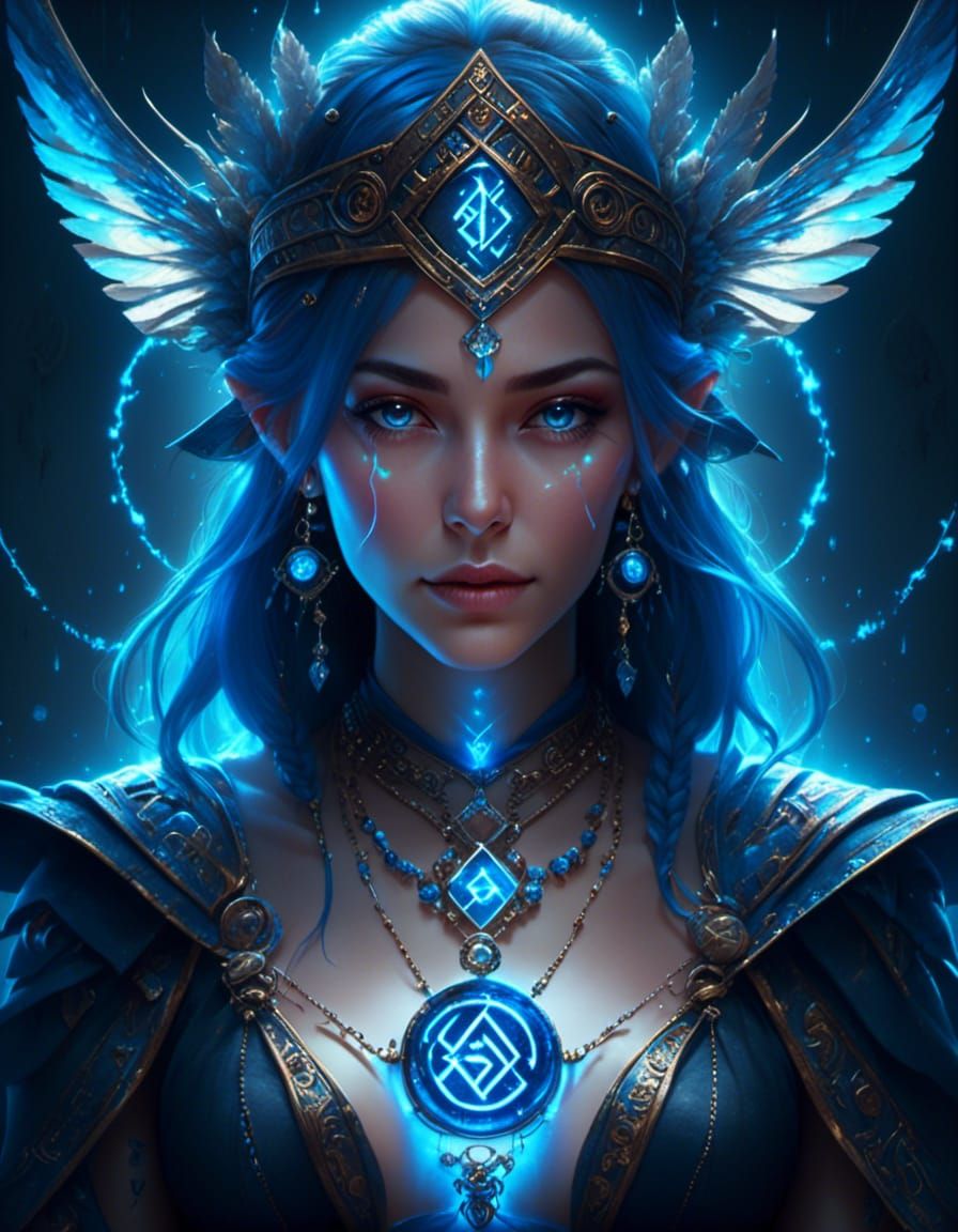 Female Magician with Glowing Runes in 8k