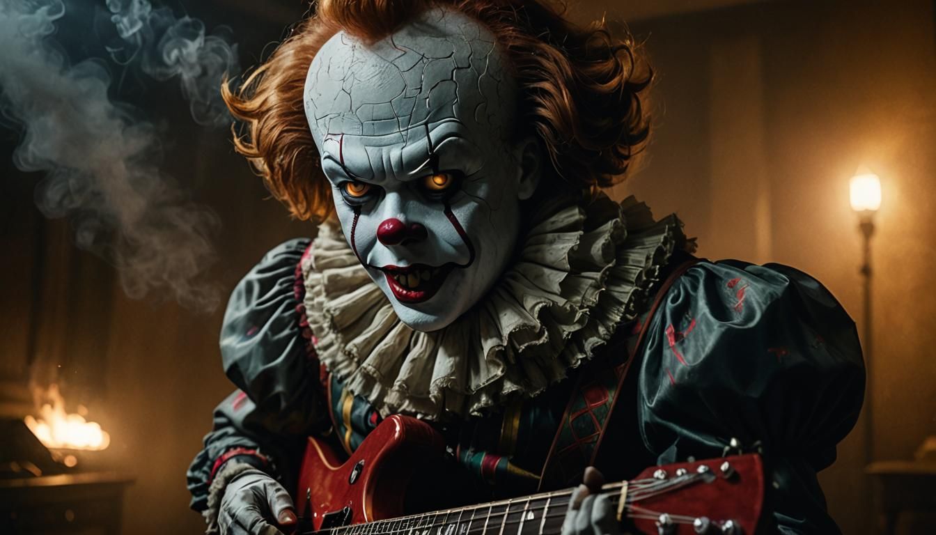Hyperrealistic Pennywise Plays Guitar in Cinematic Portrait