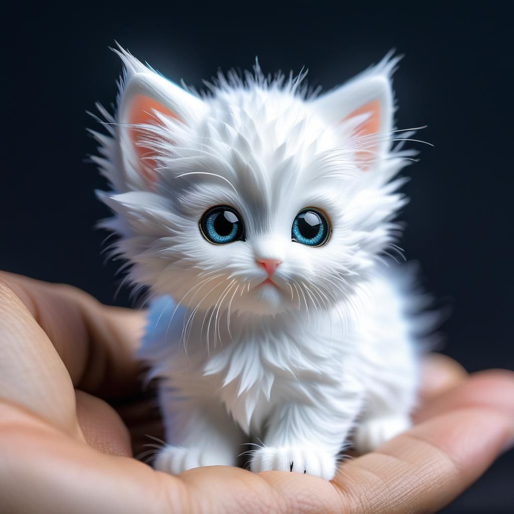 Tiny Kitten in Palm of Hand, Ultra-Detailed