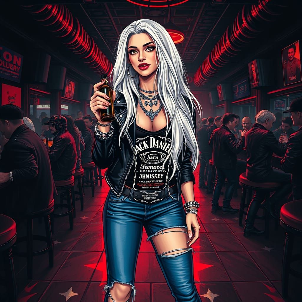 Gothic Latina Goddess in a Dark Bar Scene, Inspired by Cyber...