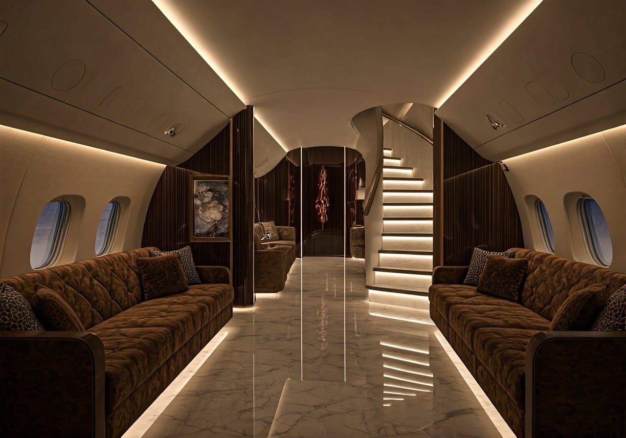 Sleek Luxury Jet Interior with Art Deco Accents