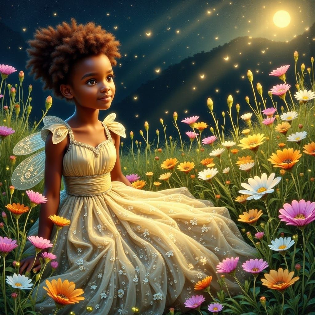 Vibrant African Fairy in a Lush Meadow Landscape in a Mix of...
