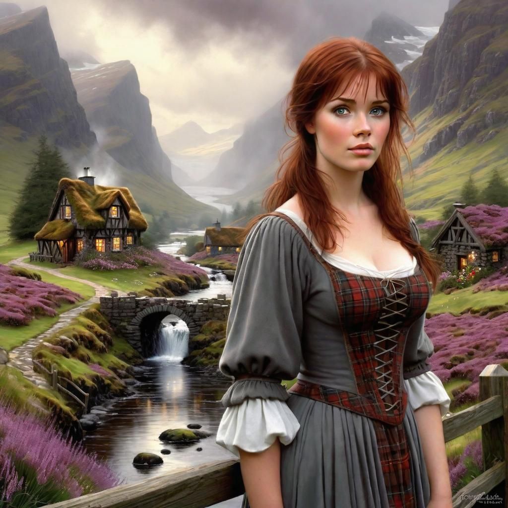 Scottish Highland Women in Ethereal Fantasy Landscape