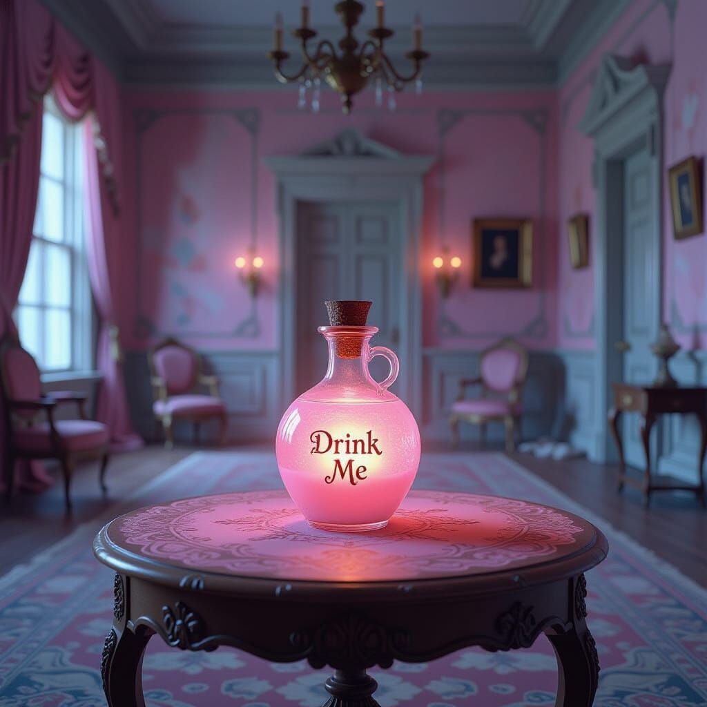 Eerie Pink Pastel Haunted House with Glowing Potion