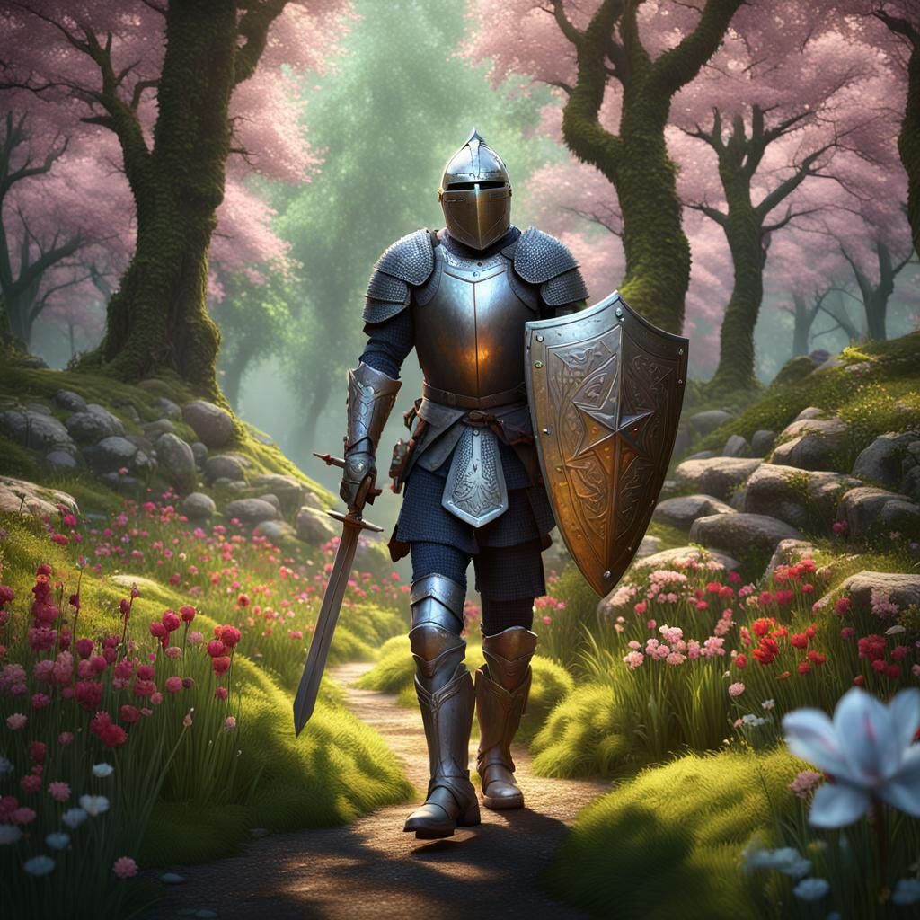 Diamond Knight in Spring Forest: Fantasy Concept Art