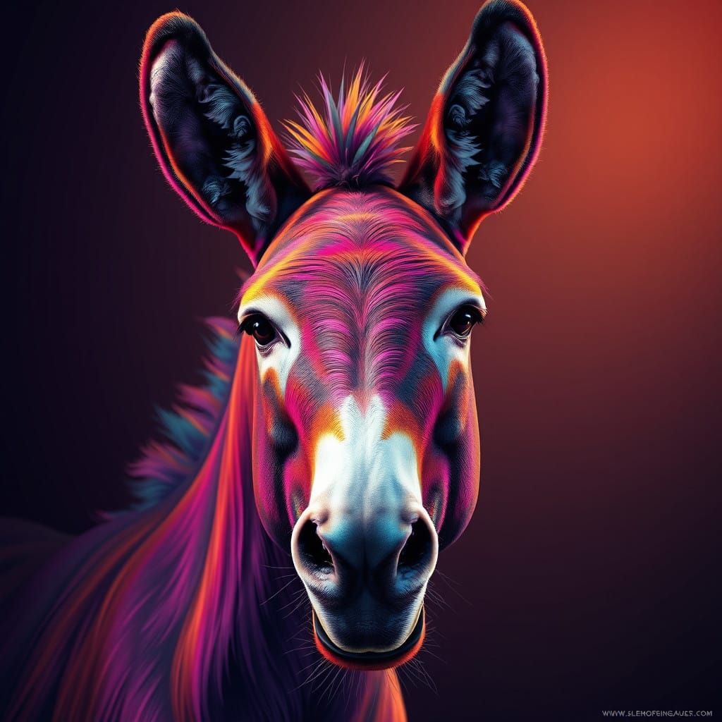 Stunning Hyper-Realistic Donkey Portrait in Vibrant Rainbow...