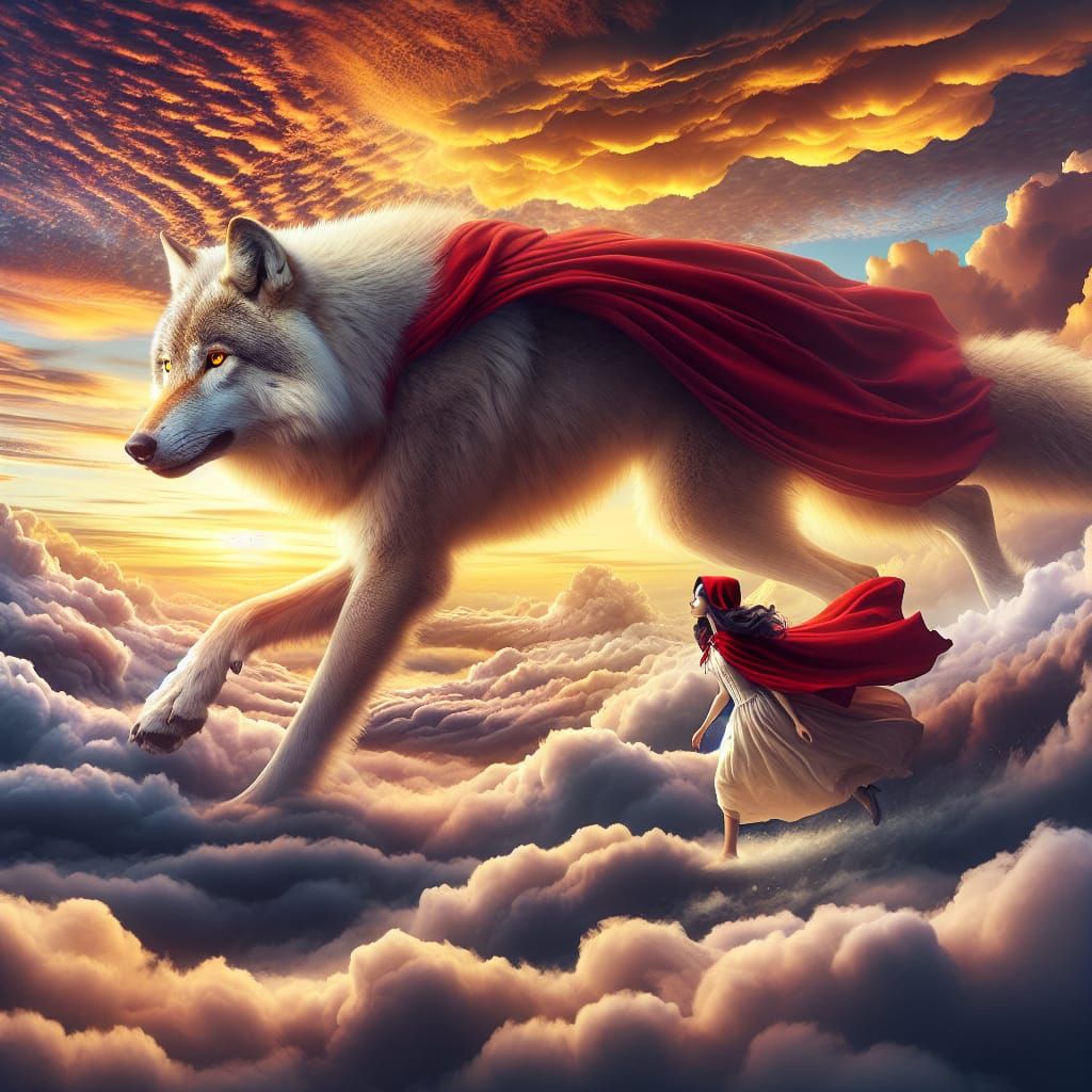 Red Riding Hood and Wolf Adventure on Clouds