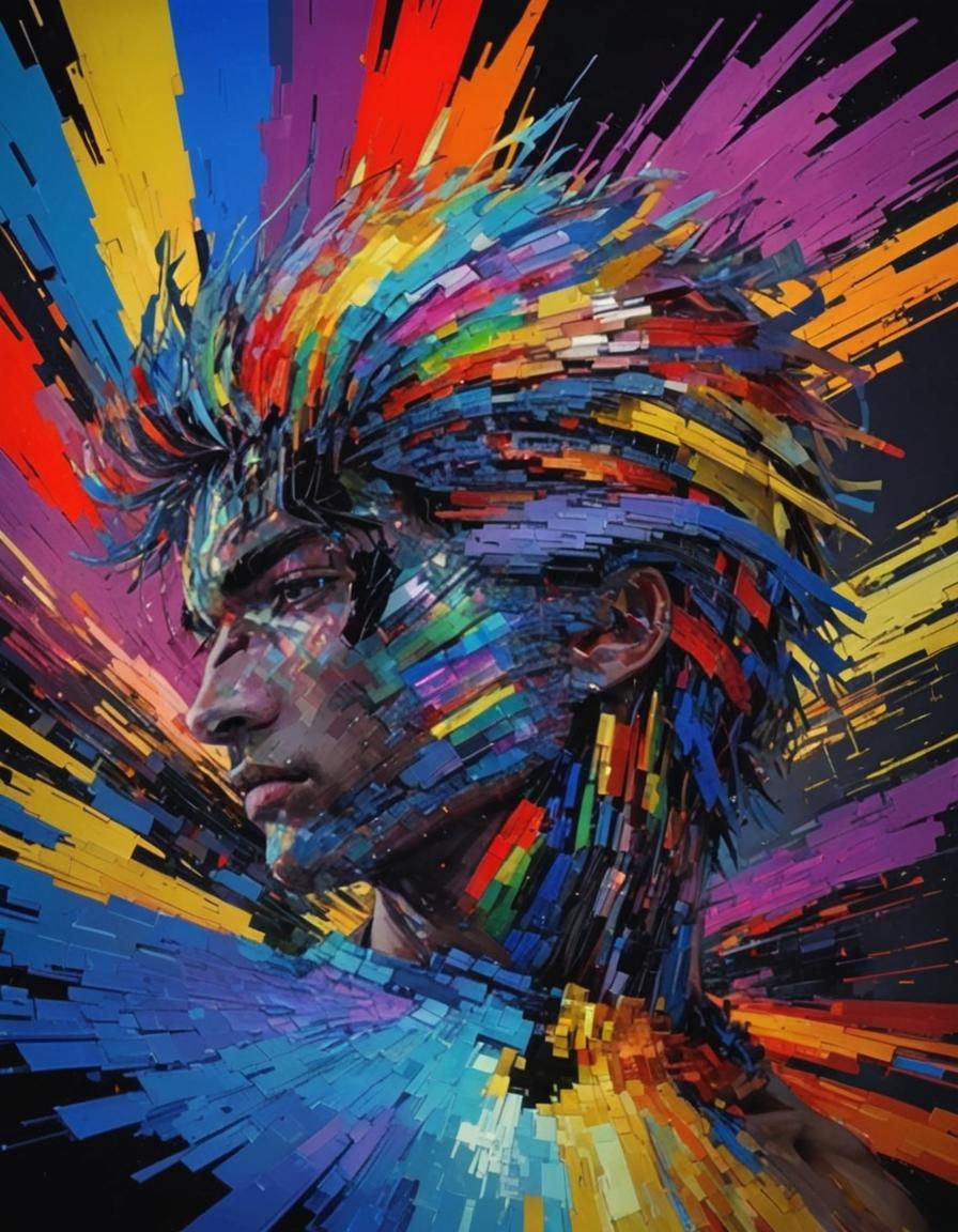 Glitched Neofuturistic Man in Surreal Landscape