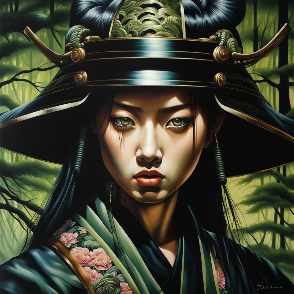 Young Samurai Portrait in Japanese Occult Style