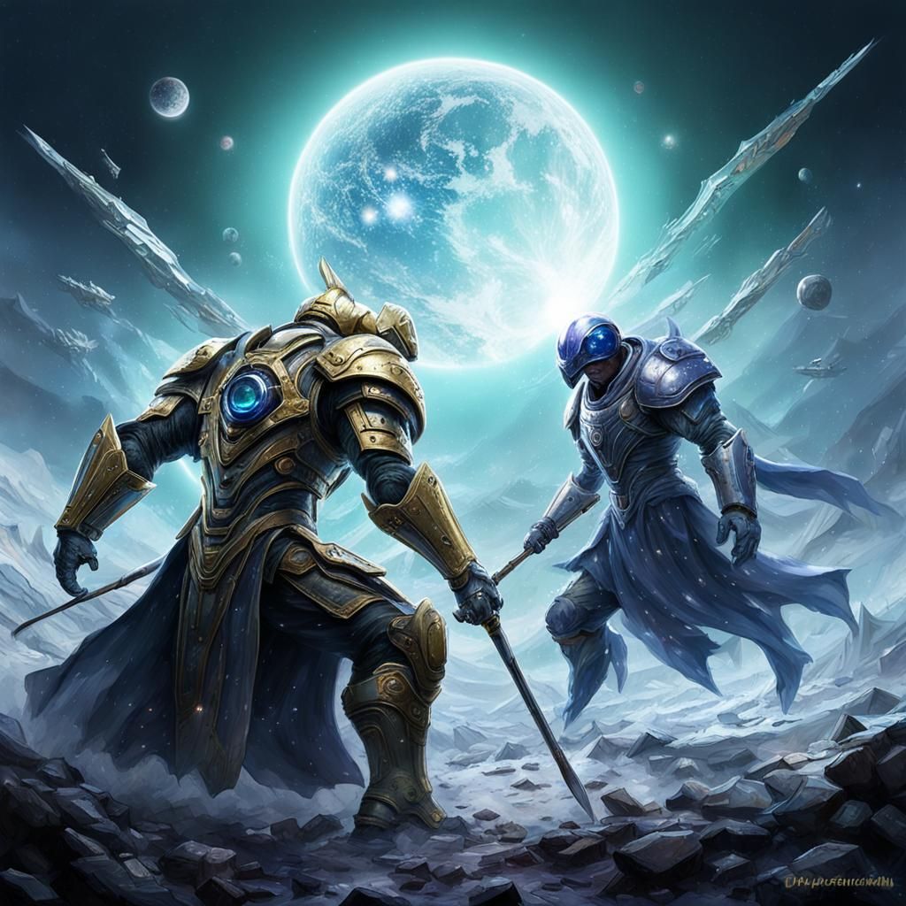 Futuristic Armor with Dragon and Golden Planet