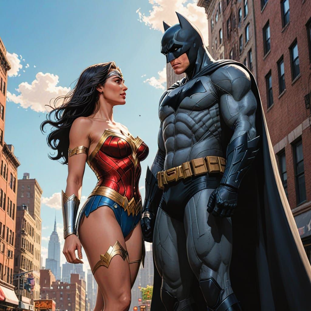 Wonder-Woman and Batman Share a Romantic Moment in the City