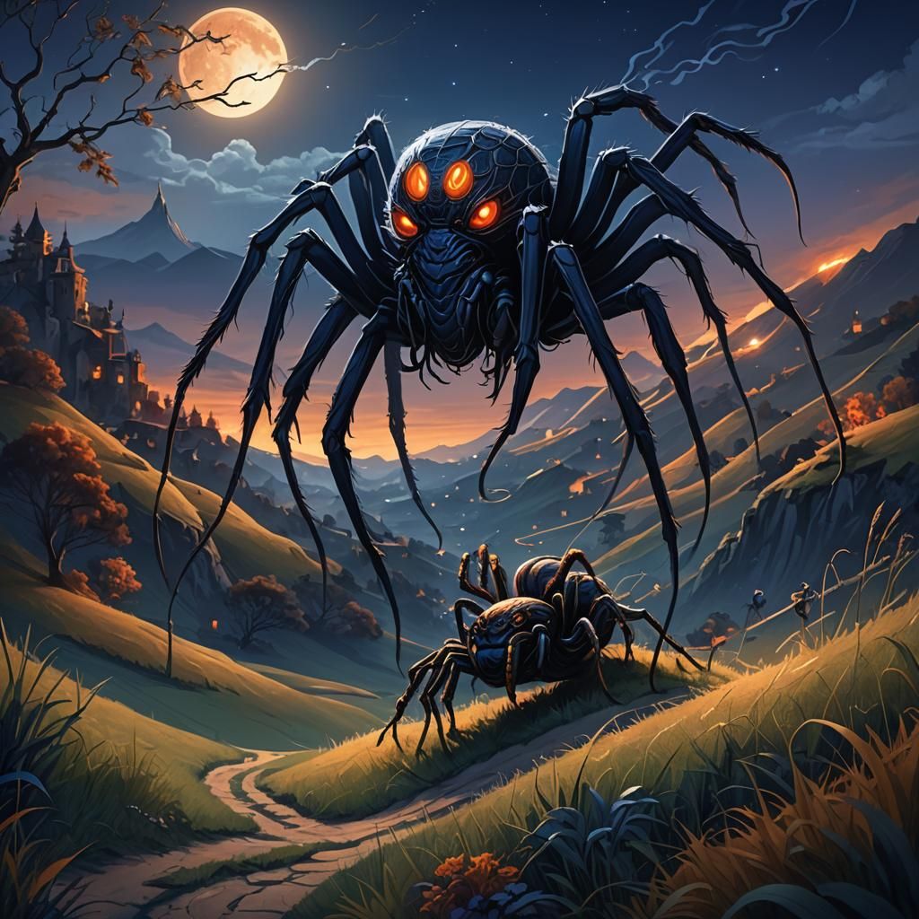 Spider Witch on Broomstick in Surreal Fantasy Art
