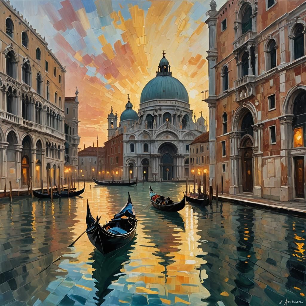 Venice Sunrise: Impressionistic Gondola Ride in the Rain