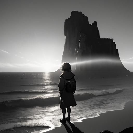 Windswept Figure on a Cliff at Golden Hour