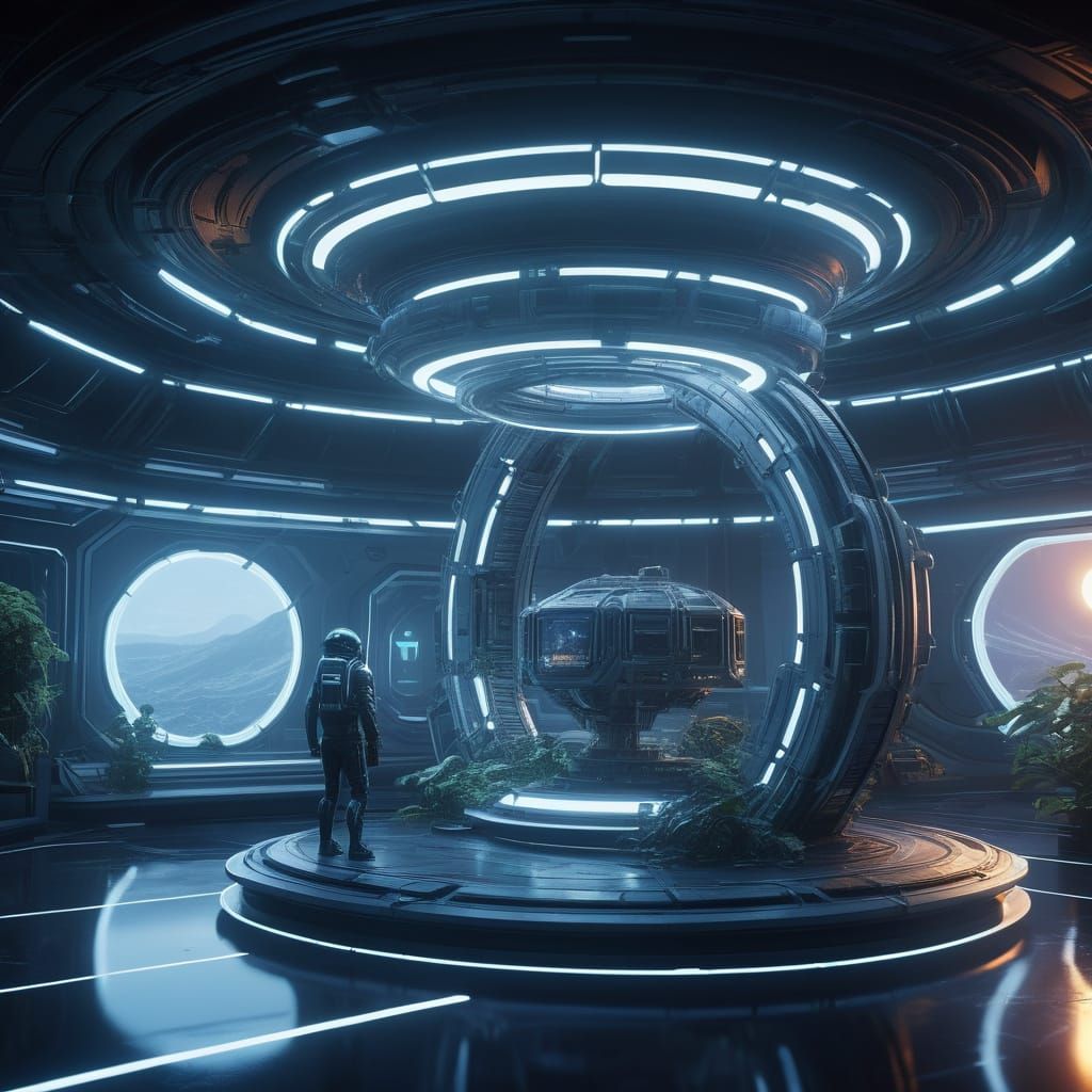 Massive Rotating-Ring Space Station in Futuristic Sci-Fi Sty...