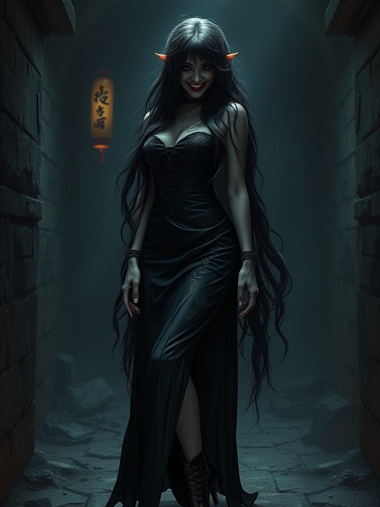 Surreal Portrait of a Haunted Chinese Woman in Dark Dungeon