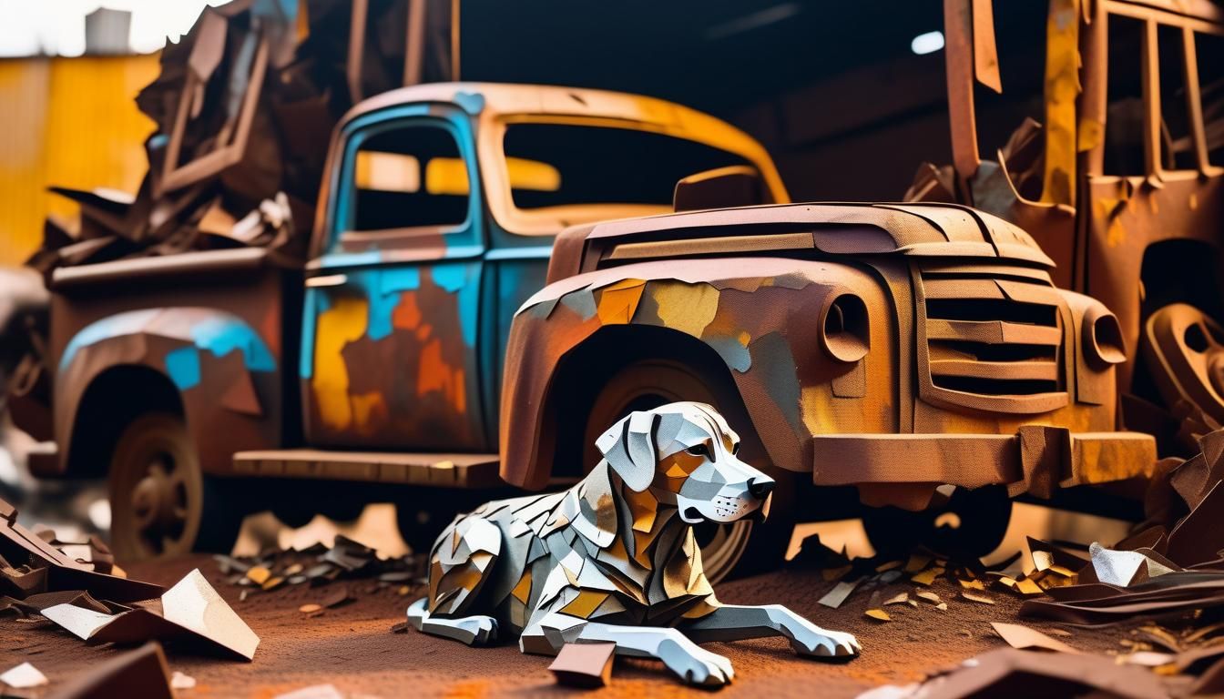 Dog in Junkyard: Intricate 3D Paper Art