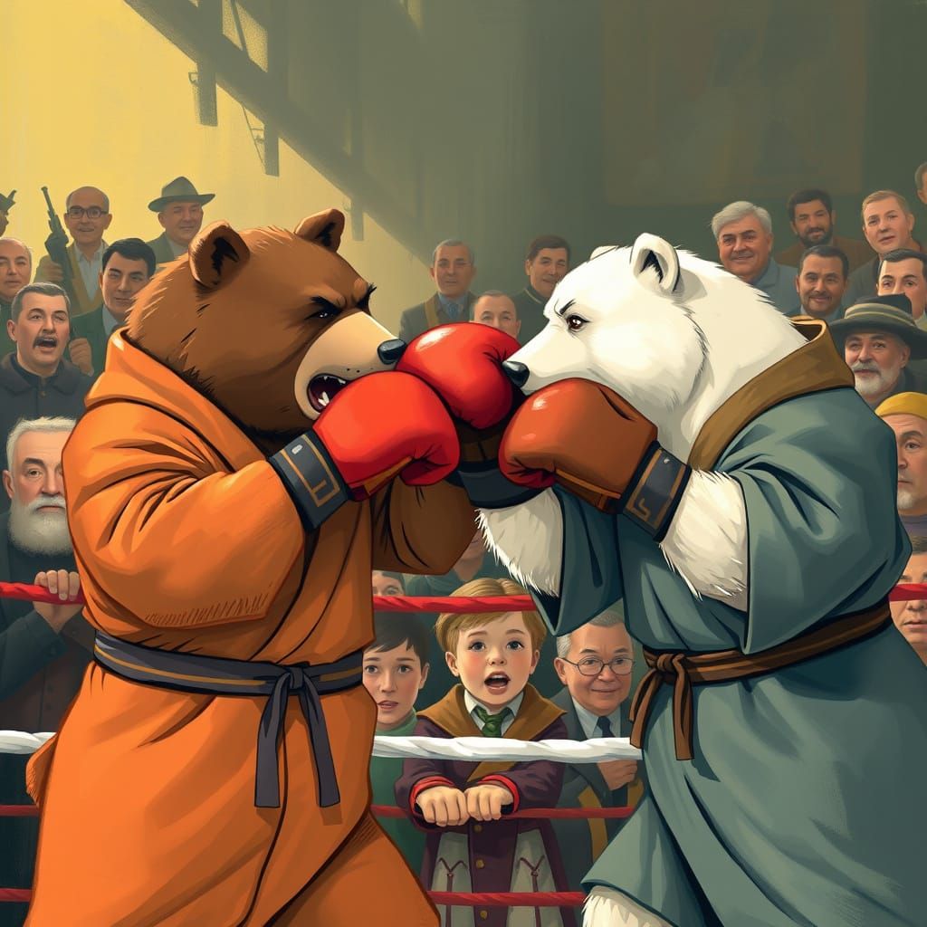 Boxing Bears in Vibrant Stylized Illustration